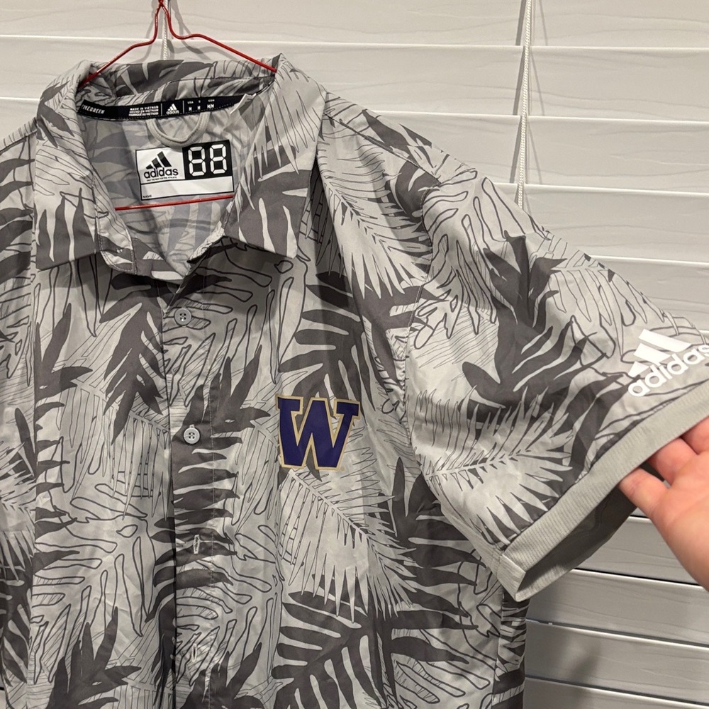 Adidas Gray Leaf Print Washington Huskies Shirt